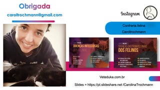 caroltrochmann@gmail.com
Confraria.felina
Caroltrochmann
Slides = https://pt.slideshare.net /CarolinaTrochmann
Veteduka.com.br
 