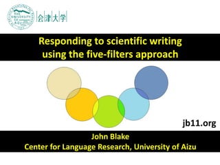John Blake
Center for Language Research, University of Aizu
Responding to scientific writing
using the five-filters approach
jb11.org
 