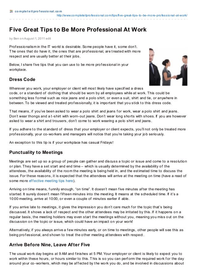 Five Great Tips to Be More Professional At Work