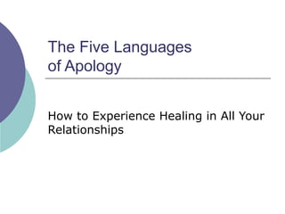 The Five Languages
of Apology
How to Experience Healing in All Your
Relationships
 