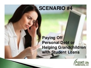 SCENARIO #4
Paying Off
Personal Debt or
Helping Grandchildren
with Student Loans
 