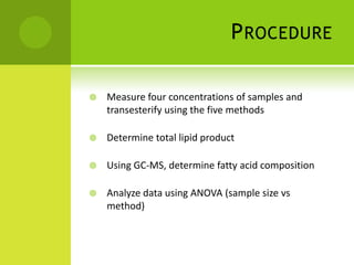 Five methods of transesterification | PPTX