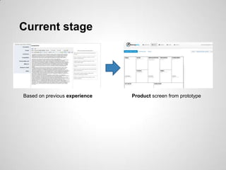 Current stage




Based on previous experience   Product screen from prototype
 