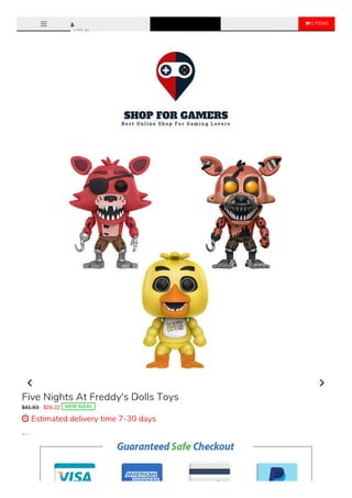  0 ITEMS
LOG IN
Color
3PCS 200006153
Sale Ends Once The Timer Hits Zero!
Item Type: Vinyl Doll
Five Nights At Freddy's Dolls Toys
$41.83 $26.22 SAVE $15.61
 Estimated delivery time 7-30 days
 