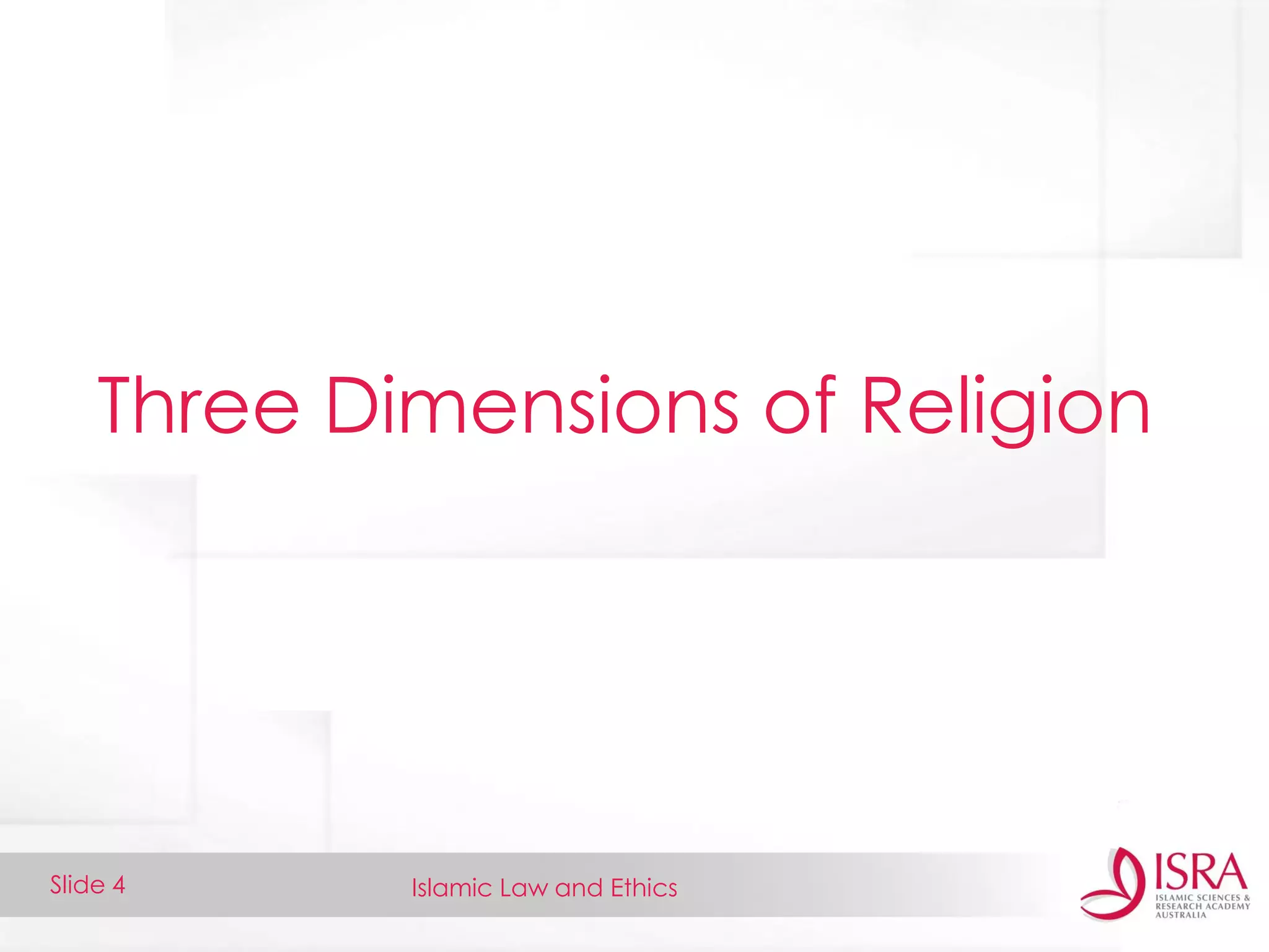 Islamic Law and EthicsSlide 4
Three Dimensions of Religion
 