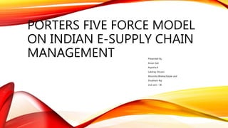PORTERS FIVE FORCE MODEL
ON INDIAN E-SUPPLY CHAIN
MANAGEMENT Presented By,
Aman Sati
Aiyesha.A
Lakshay Shivani
Moumita Bhattacharjee and
Shubham Raj
2nd sem – IB
 