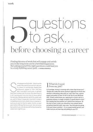 Five questions to ask before starting a career