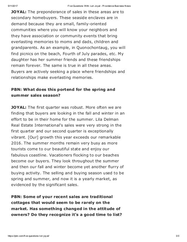 Five questions with Lori Joyal Providence Business News