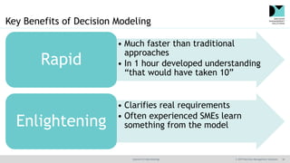 @jamet123 #decisionmgt © 2019 Decision Management Solutions 18
Key Benefits of Decision Modeling
• Much faster than tradit...