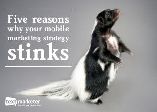 We deliver. You save.
Five reasons
why your mobile
marketing strategy
stinks
 