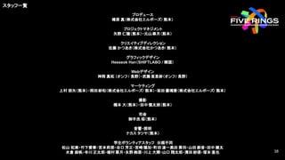 スタッフ一覧
プロデュース
椿原 真（株式会社エルボーズ/ 熊本）
プロジェクトマネジメント
矢野 仁穂（熊本）・元山皐月（熊本）
クリエイティブディレクション
佐藤 かつあき（株式会社かつあき/ 熊本）
グラフィックデザイン
Heeseok Han（SHIFTLABO / 韓国）
Webデザイン
神岡 真拓 （オンフ / 長野）・武藤 亜里紗（オンフ/ 長野）
マーケティング
上村 朋矢（熊本）・岡田紗和（株式会社エルボーズ/ 熊本）・坂田 優璃愛（株式会社エルボーズ/ 熊本）
撮影
橋本 大（熊本）・田中慎太朗（熊本）
司会
御手洗 桜（熊本）
音響・照明
ナカス タツヤ（熊本）
学生ボランティアスタッフ ※順不同
松山 拓実・竹下愛華・宮本莉那・谷口 芳正・宮崎 陽加・町田 凌一奥田 葵羽・山田 鈴音・田中 健太
水倉 麻帆・寺川 正太郎・植村翠月・永野 絢菜・川上 大輝・山口 翔太郎・溝田紗瑛・塚本 直也 38
38
 