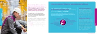  
FIVES’
OFFER
Fives provides high added-value solutions and
equipment for the world’s largest industrial
players. As a designer and a manufacturer, Fives
has proprietary technologies that produce
state-of-the art machines, process equipment,
complete production lines and process units.
The multisector offer of Fives is presented through
19 business lines, specialized by market or technology.
Each business line includes design, supply, installation,
service and maintenance.
Fives supports its customers throughout the entire lifecycle
of their equipment, from commissioning to revamping.
Fives offers a service portfolio according to its customers’
needs in:
–	OPERATION: to ensure the highest level of equipment
performance;
–	OPTIMIZATION: to maximize the efficiency of production
processes;
–	EVOLUTION: to guarantee equipment sustainability.
FIVESATAGLANCE
06
07
Metal Cutting | Composites
Steel
Cryogenics | Energy
Manufacturing
Aluminium
Maintenance
Intralogistics
Tube and Pipe
Induction
Glass
Sugar | Bioenergy
Piping Solutions
Cutting Tools | Abrasives
Filling | Sealing
Automation
Combustion
Grinding | Ultra Precision
Chemtec
Cement | Minerals
FIVES’
OFFER
www.fivesgroup.com
AMONG FIVES’ CLIENTS |
AIRBUS • AIR LIQUIDE • ALBA • ALCOA • ALSTOM •
ARCELORMITTAL • AREVA • BAOSTEEL • BO EING •
CRH • DAIMLER • DHL • EDF • ELEMENTIA • EMIRATES
GLOBAL ALUMINIUM (EGA) • FEDEX • FORD • GM •
GROUPE LA POSTE • GROUPE PSA • GRT GAZ •
HINDALCO • HONDA • LAFARGEHOLCIM • LUIGI
BORMIOLI • MAHLE • MICHELIN • OUTOKUMPU •
POSCO • QATAR NATIONAL CEMENT COMPANY •
RENAULT NISSAN • RIO TINTO • RUSAL • SAGAWA •
SAINT-GOBAIN • SCHMIDT • SEVERSTAL • SNCF •
TATA • TEREOS • THYSSENKRUPP • TOTAL •
TOYOTA • VOLKSWAGEN • YAMATO…
MULTIPLE END-MARKETS |
A EROSPACE • ALUMINIUM • AUTOMOTIVE &
TRUCK  • BIO ENERGY • CEMENT & MINERALS •
CHEMICALS & PETROCHEMICALS • CRYOGENICS •
ENERGY • GENERAL MACHINING • GLASS • HEAVY
EQUIPMENT • LOGISTICS  • MANUFACTURING
INDUSTRY • OIL & GAS • RAIL • STEEL • SUGAR •
THERMAL & NUCLEAR POWER • TRANSPORTATION •
WIND ENERGY…
Fives’ multisector offer is presented through
19 dedicated business linesthat are driven
by the type of industry or technology.
Moreover, some industries, such as automotive,
aerospace, and industrial equipment, are served by
numerous business lines.
FIVES, MULTISECTOR EXPERTISE MANAGED BY EXPERT TEAMS
 