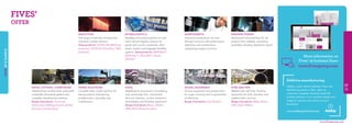  
FIVESATAGLANCE
10
11
FIVES’
OFFER
INTRALOGISTICS
Handling and sorting solutions to auto-
mate internal logistics streams for
postal and courier companies, distri-
bution centers and baggage handling
systems. Some products: GENI-BeltTM
,
GENI-FlexTM
, SOLI-XKTM
, Trace®,
UltiView®
SUGAR | BIOENERGY
Process equipment and process lines
for sugar recovery and co-generation
of electricity.
Range of products: Cail, Fletcher
STEEL
Metallurgical and process consultancy,
strip processing lines, mechanical,
thermal, induction, surface treatment
technologies and finishing equipment.
Range of products: Bronx, CELES,
DMS, North American, Stein
Additive manufacturing
AddUp, a joint venture between Fives and
Michelin launched in 2016, offers its
customers complete industrial metal 3D
printing solutions, from machine design and
supply to services and advice on part
production.
www.addupsolutions.com
TUBE AND PIPE
Welded tube mill lines, finishing
equipment for both seamless and
welded tubes, services.
Range of products: Abbey, Bronx,
OTO, Taylor-Wilson
PIPING SOLUTIONS
Complete tailor-made solutions for
piping projects: Engineering,
prefabrication, assembly and
maintenance.
MAINTENANCE
Industrial maintenance services
through contracts with performance
objectives and maintenance
engineering support services.
MANUFACTURING
Mechanical subcontracting for all
projects from welding, machining,
assembly including equipment repairs.
METAL CUTTING | COMPOSITES
Metalworking machine tools, automated
composites processing systems and
complete manufacturing solutions.
Range of products: Cincinnati,
Forest-Liné, Giddings & Lewis, Global
Services, Liné Machines
INDUCTION
Full range of induction heating and
industrial cooling solutions.
Some products: CELES CELINE (long
products), CELES EcoTransFlux™ (flat
products)
More information on
Fives’ 19 business lines:
www.fivesgroup.com
www.fivesgroup.com
 