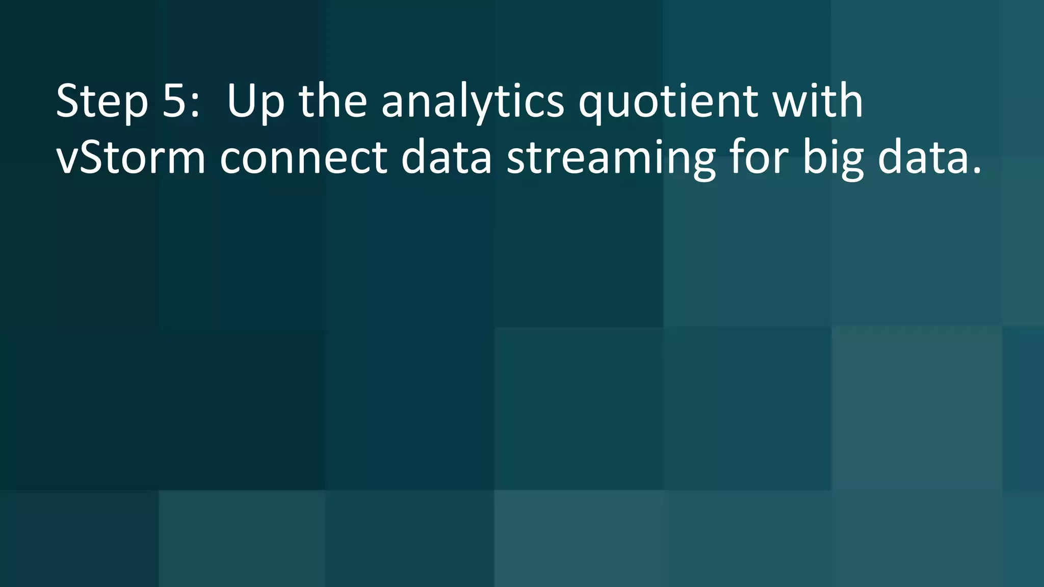 16 © 2015 CA. ALL RIGHTS RESERVED.@CAWORLD #CAWORLD
Step 5: Up the analytics quotient with
vStorm connect data streaming for big data.
 