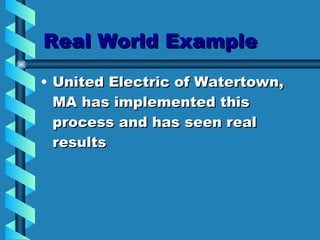 Real World Example   United Electric of Watertown, MA has implemented this process and has seen real results  
