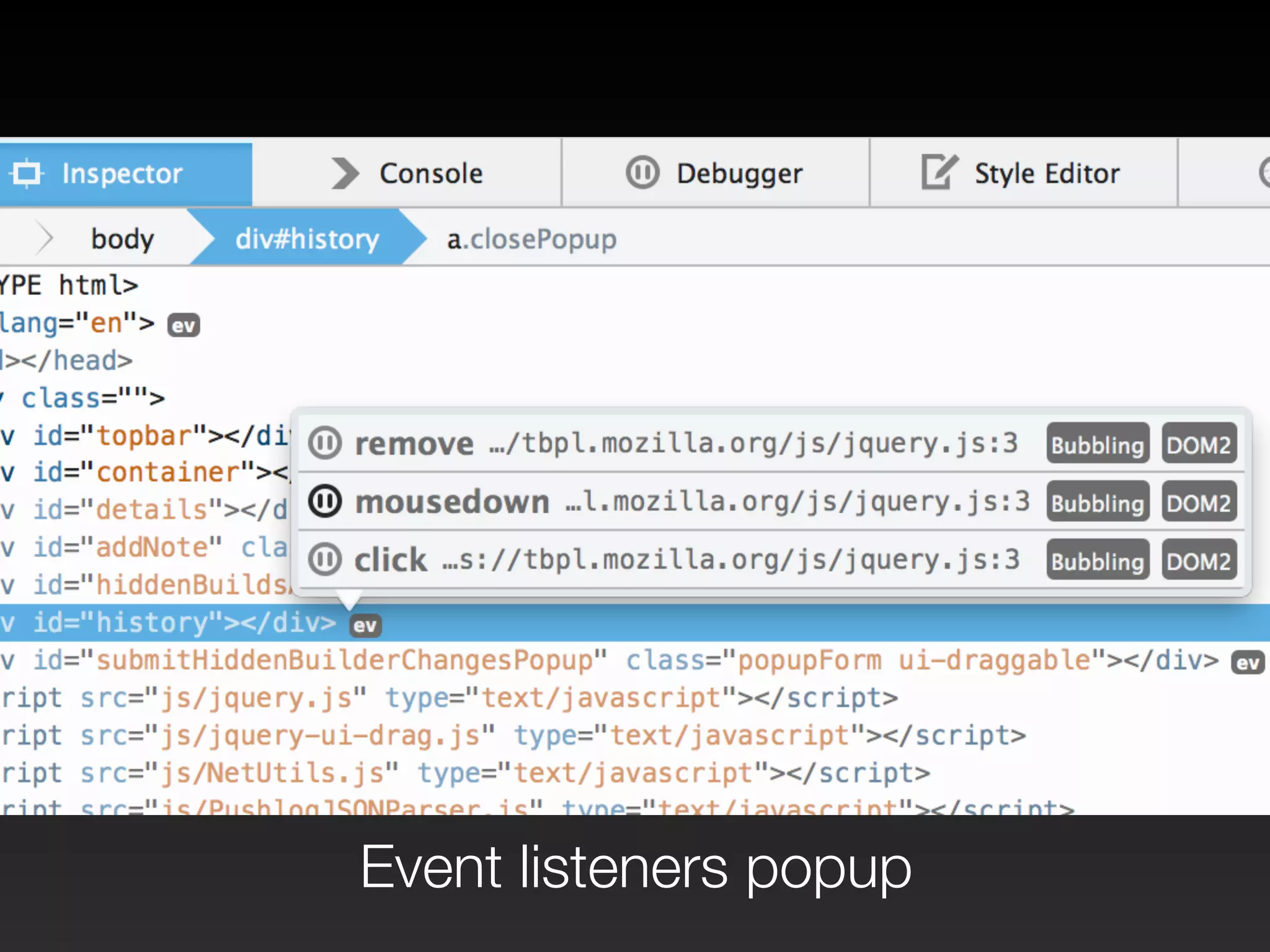 Event listeners popup 
 