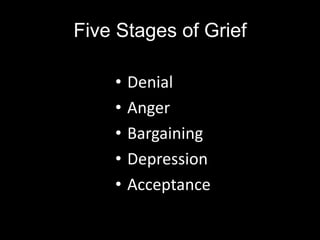 Five Stages of Grief Denial Anger Bargaining Depression Acceptance 