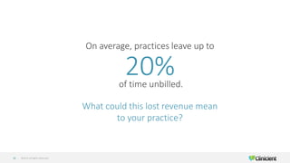 ©2019 All Rights Reserved39
On average, practices leave up to
20%of time unbilled.
What could this lost revenue mean
to your practice?
 