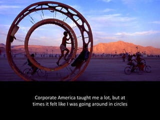 Corporate America taught me a lot, but at 
times it felt like I was going around in circles
 