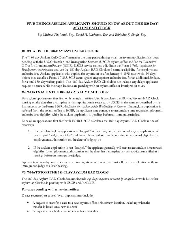 FIVE THINGS ASYLUM APPLICANTS SHOULD KNOW ABOUT THE 180DAY ASYLUM EA…