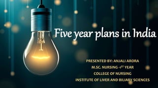 Five year plans in India
PRESENTED BY: ANJALI ARORA
M.SC. NURSING -1ST YEAR
COLLEGE OF NURSING
INSTITUTE OF LIVER AND BILIARY SCIENCES
 