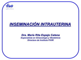 INSEMINACIÓN INTRAUTERINA
Dra. María Rita Espejo Catena
Especialista en Ginecología y Obstetricia
Directora de Instituto FIVIR

 