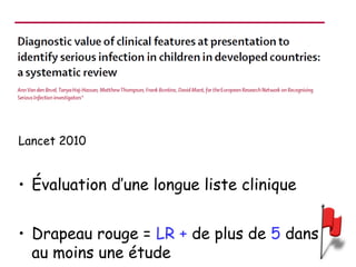 Lancet 2010

• Évaluation d’une longue liste clinique
• Drapeau rouge = LR + de plus de 5 dans
au moins une étude

 