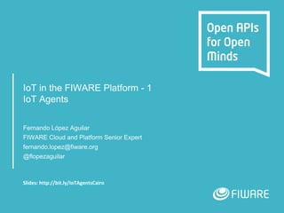 IoT in the FIWARE Platform - 1
IoT Agents
Fernando López Aguilar
FIWARE Cloud and Platform Senior Expert
fernando.lopez@fiware.org
@flopezaguilar
 