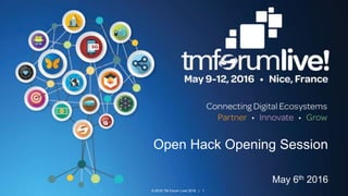 © 2016 TM Forum Live! 2016 | 1
Open Hack Opening Session
May 6th 2016
 