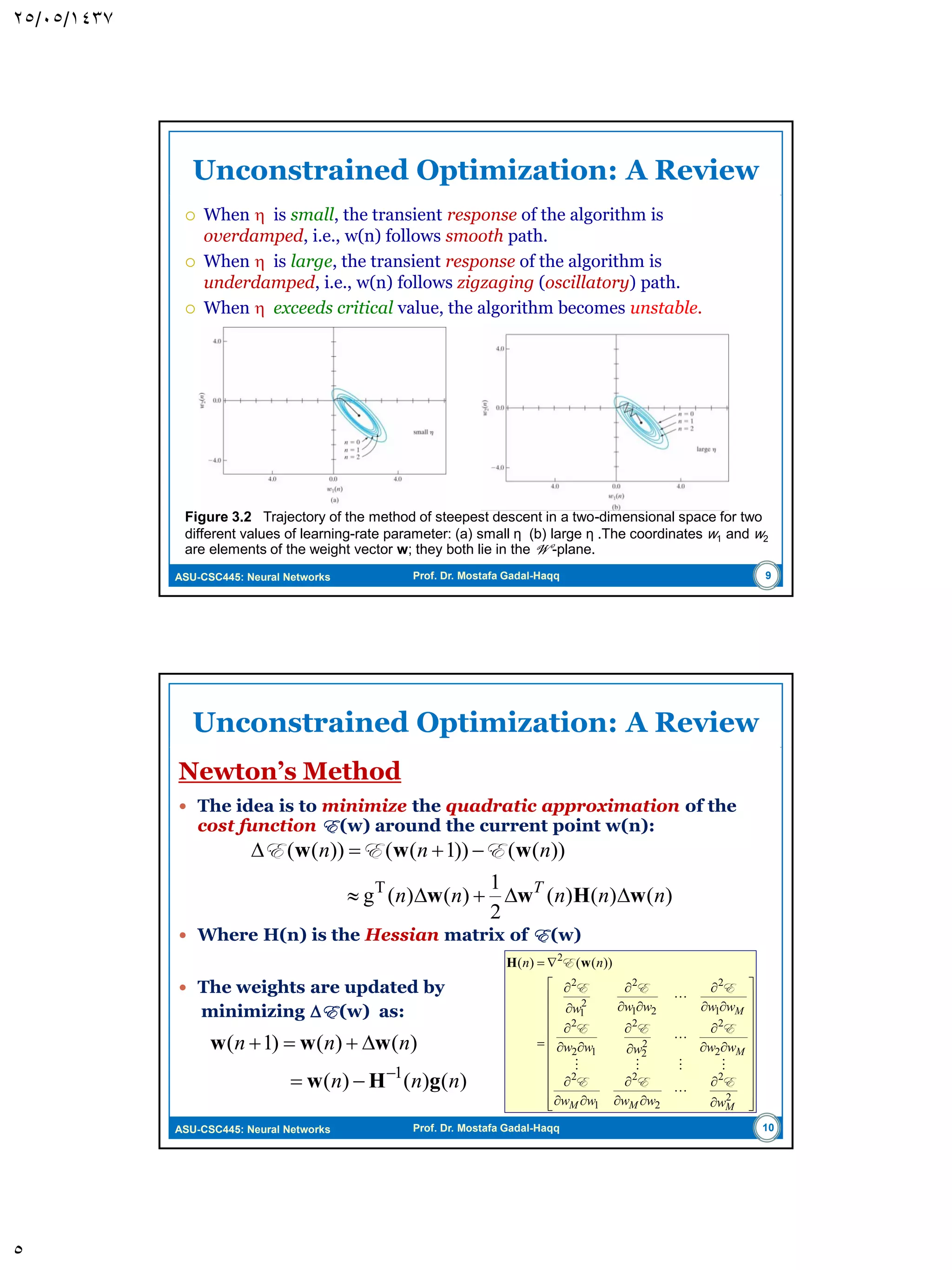 ASU-CSC445: Neural Networks Prof. Dr. Mostafa Gadal-Haqq Filtering Structure of the LMS Algorithm  The problem addressed is “how to design a multi- input-single-output model of the unknown dynamic system by building it around a single linear neuron”  Adaptive filtering (system identification):  Start from an arbitrary setting of the adjustable weights.  Adjustment of weights are made on continuous basis.  Computation of adjustments to the weight are completed inside one interval that is one sampling period long.  Adaptive filter consists of two continuous processes:  Filtering process: computation of the output signal y(i) and the error signal e(i).  Adaptive process: The automatic adjustment of the weights according to the error signal. 5 