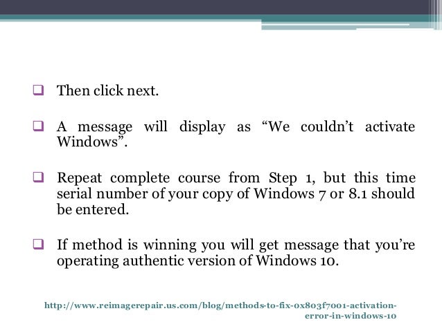 How To Vfix 0x803f7001 Vactivation Error Vin Windows 10