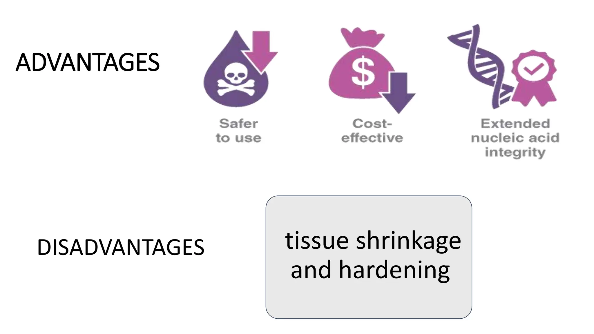 ADVANTAGES
tissue shrinkage
and hardening
DISADVANTAGES
 