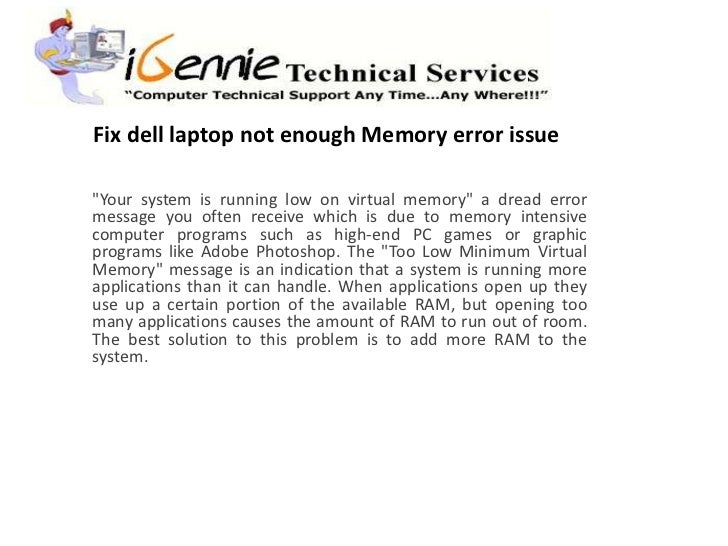 Fix dell laptop not enough memory error issue