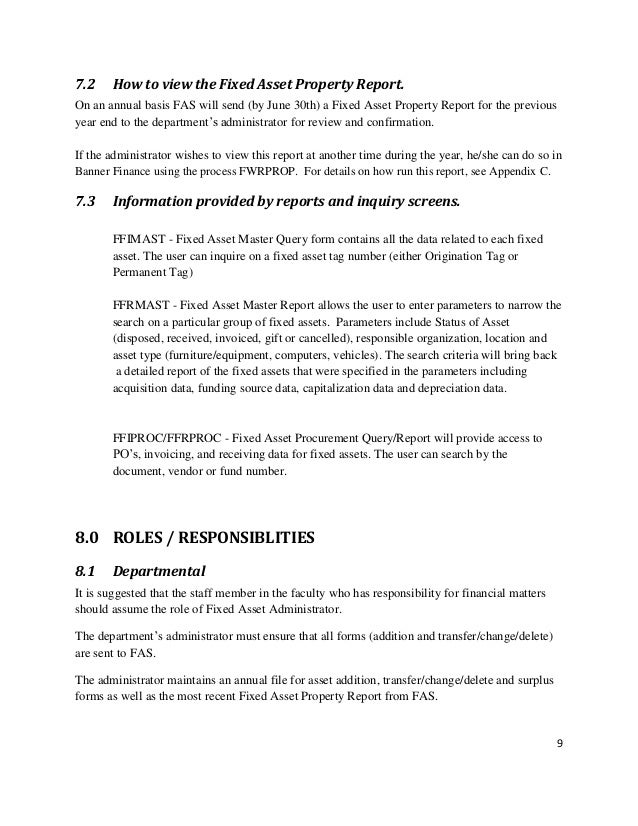 Fixed Asset Report