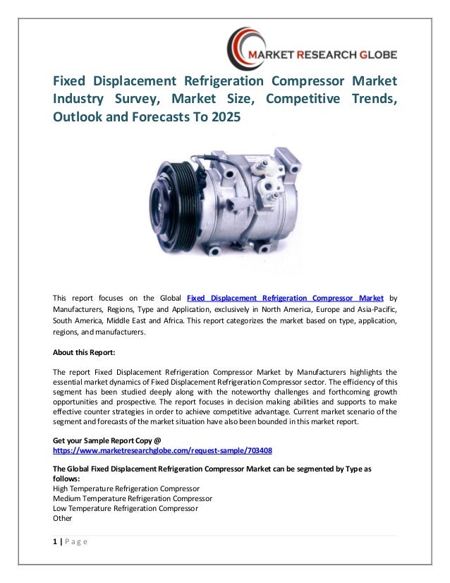 Fixed displacement refrigeration compressor market industry survey