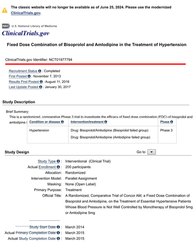 Fixed Dose Combination of Bisoprolol and Amlodipine in the Treatment of ...