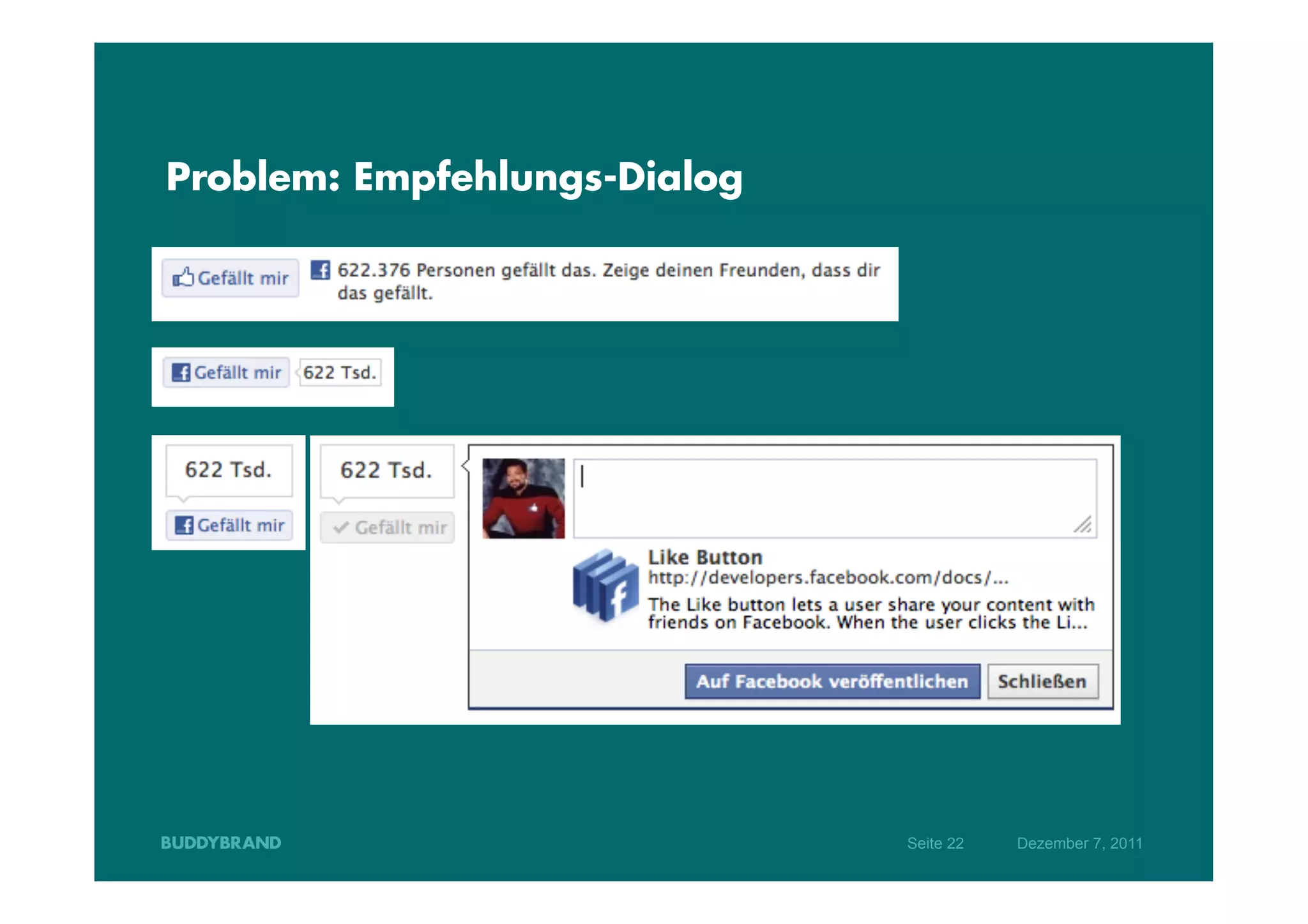 Problem: Empfehlungs-Dialog




                              Seite 22   Dezember 7, 2011
 