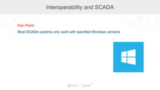 Interoperability and SCADA
Pain Point:
Most SCADA systems only work with specified Windows versions
 