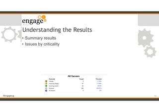 #engageug
Understanding the Results
• Summary results
• Issues by criticality
!52
 