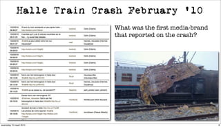 Halle Train Crash February ’10
                            What was the ﬁrst media-brand
                            that reported on the crash?




woensdag 10 maart 2010                                      8
 