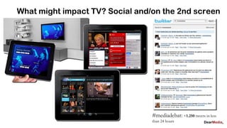 What might impact TV? Social and/on the 2nd screen




                                 #mediadebat: +1.250 tweets in less
                                 than 24 hours
 