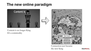 The new online paradigm




Content is no longer King
It’s a commodity




                            Connection just became
                            the new King
 