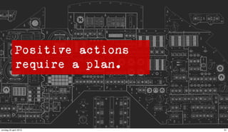 Positive actions
             require a plan.




zondag 25 april 2010            91
 