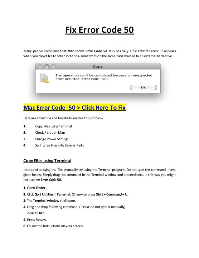 How To Fix Mac Error Code 50