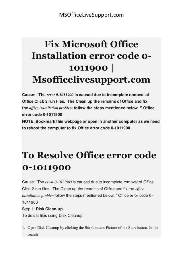 Fix Microsoft Office Installation Error Code 0 1011900 Msofficelivesu…