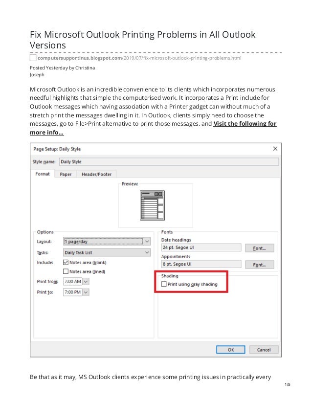Fix microsoft outlook printing problems in all outlook versions