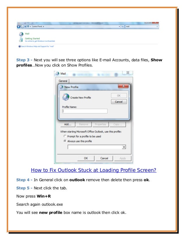 Outlook stuck in loading profile usreb
