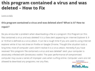 Fix "this program contained a virus and was deleted" Problem