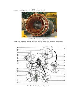 Adapun contoh gambar rotor adalah sebagai berikut:
Gambar 11: Stator pada generator
Untuk lebih jelasnya, berikut ini adalah gambar bagian dari generator secara detail:
Gambar 12: Gambar detail generator
 