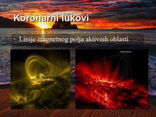 Koronarni lukovi
• Linije magnetnog polja aktivnih oblasti
 
